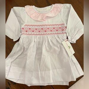 NWT Cecil and Lou White and Pink Geometric Smocked Hearts Dress